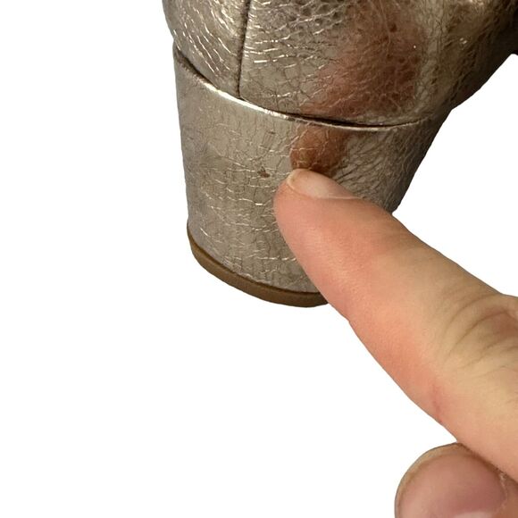 Linea Paolo Pump 10M Silver Metallic Leather Pointed Toe Block High Heels Crack - Picture 8 of 11